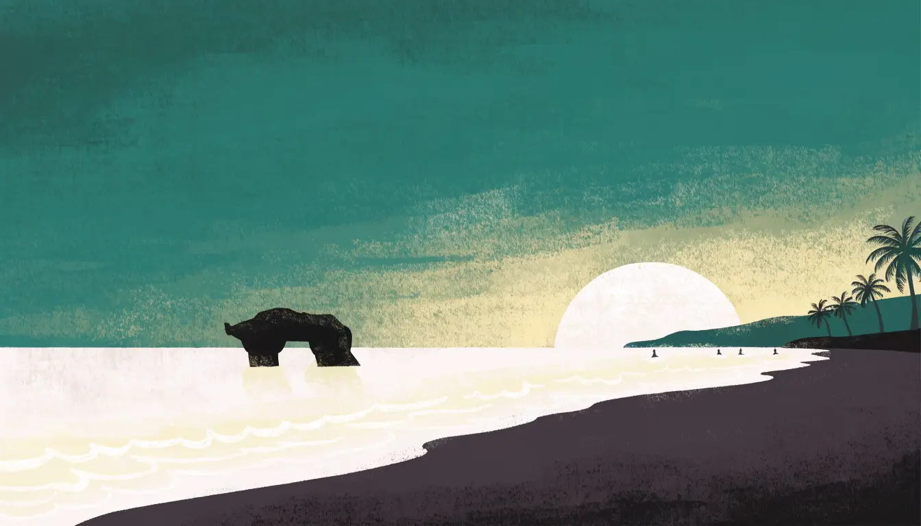 Ilustración de Playa El Tunco al atardecer